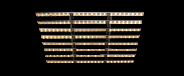 Esttech Halo LED grow light operating in full spectrum mode with warm white, far red, and UV wavelengths